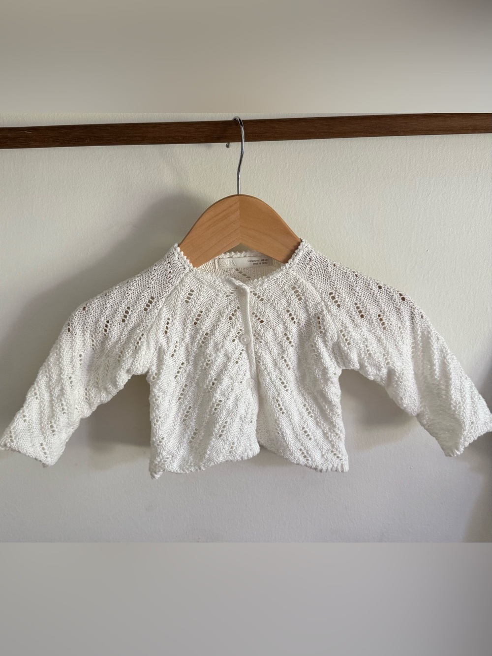 Zara White Pointelle Knit Baby Cardigan